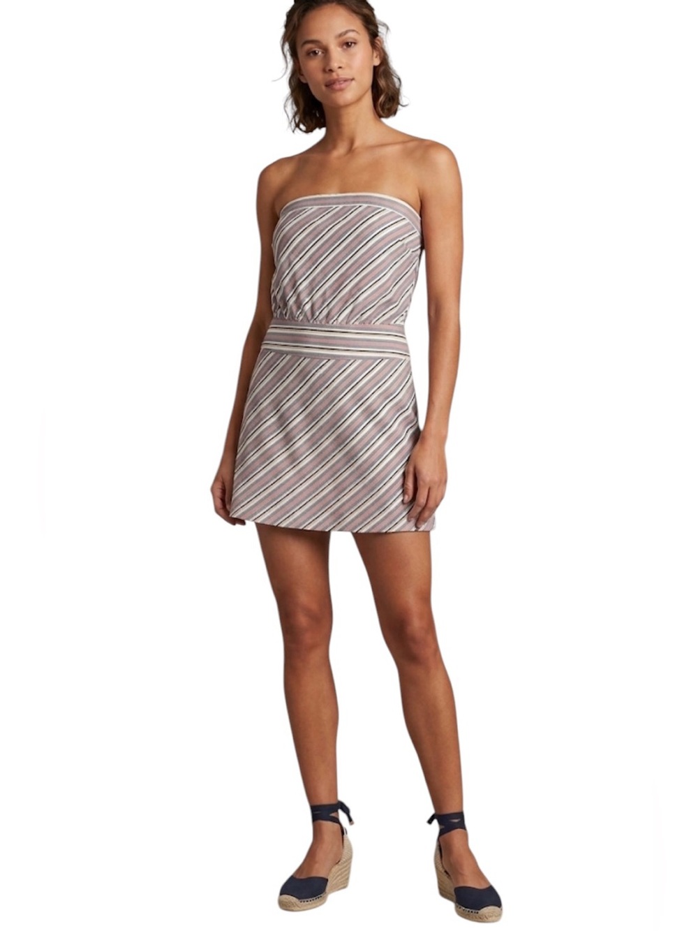 LOFT Striped Strapless Mini Dress Red White Blue Coastal Summer Size Medium